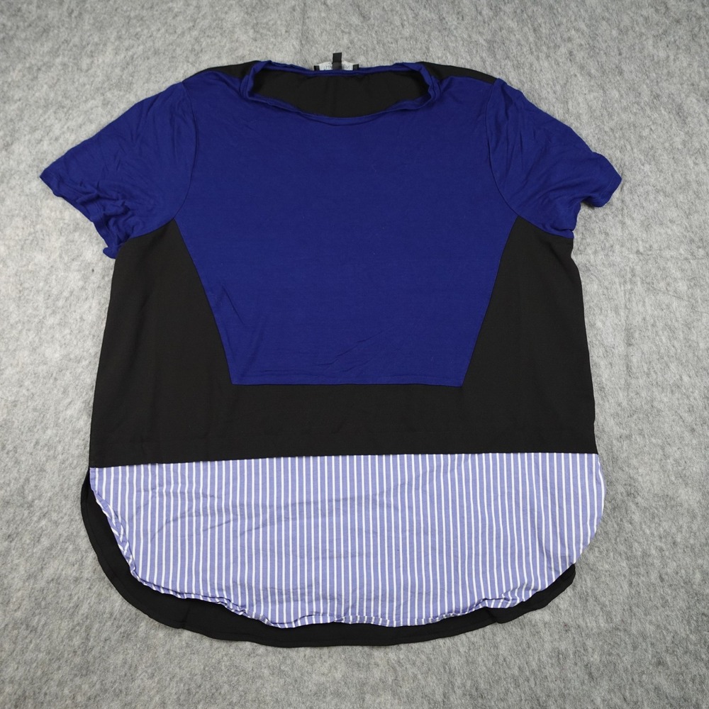 Thakoon Top Women Extra Large Royal Blue Colorblock Striped Mixed Media Crewneck